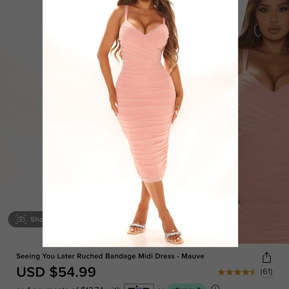RUCHED bandage midi dress mauve 1x - Picture 2 of 8